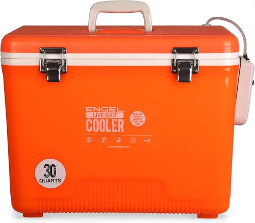 Miniatura 8 de Engel Caja enfriadora de cebo vivo con bomba aireadora de 2ª generación de 2 velocidades, estación de pesca portátil y cubo de pececillos para Blanco
