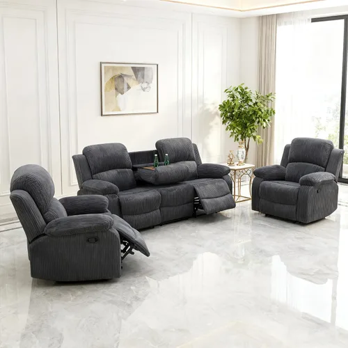 Miniatura 24 de Juego de sofá modular reclinable manual para sala de estar, sofá reclinable en forma de L, seccional de cuero con portavasos/almacenamiento