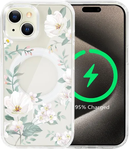 Miniatura 31 de Funda magnética de flores para iPhone 15 [compatible con MagSafe] Bonito patrón floral transparente a prueba de golpes