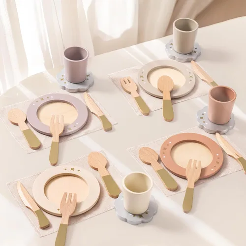 ROBOTIME Juego de platos de cocina de juego, 29 platos de madera para niños y niñas, regalos