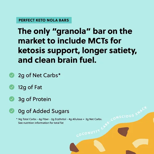 Miniatura 4 de Perfect Keto Barras Nola, sin gluten, barras de granola keto, bocadillos bajos en carbohidratos o barra de desayuno sin azúcar añadido, alimentos