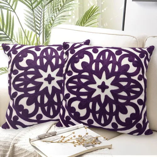 Alysheer Juego de 2 fundas de almohada decorativas bordadas de 18 x 18 pulgadas, patrón clásico de punto de mandala bohemio, fundas de cojín