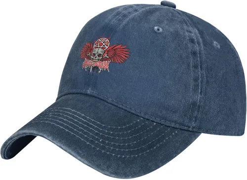 Cowboy Hat Trendy Hats for Man and Women Djustable Four Season Outdoor Baseball Cap of Hell Skull with Angel Navy Blue