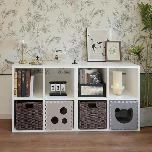 Miniatura 34 de IRONMIX Organizador de almacenamiento de 5 cubos de metal, estantería corta negra, soporte de TV para televisores de hasta 40 pulgadas, centro