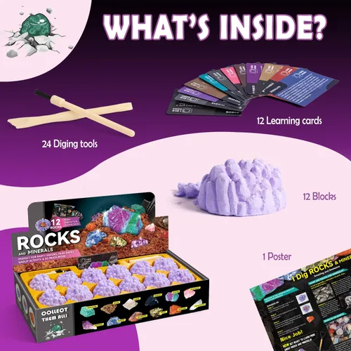 Miniatura 4 de Gamerside - Kit de minería de minerales, kit de excavación de piedras preciosas, 12 piedras preciosas y cristales de colección de piedras preciosas