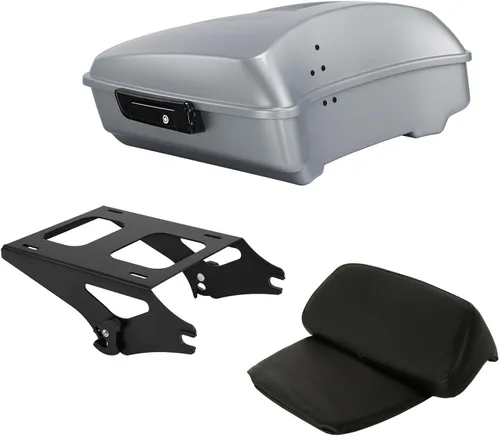 TCT-MOTORPARTS Atlas Silver Metálico Maletero de Viaje Modificado con Respaldo y Montaje en Rack Adecuado para Harley Touring 14-25 Street Glide