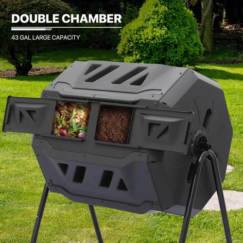 Miniatura 5 de MoNiBloom Compostador Giratorio de 43 Galones, Exterior Sin BPA Gran Cámara Doble Contenedor de Compost Giratorio Todas las Estaciones Trabajo