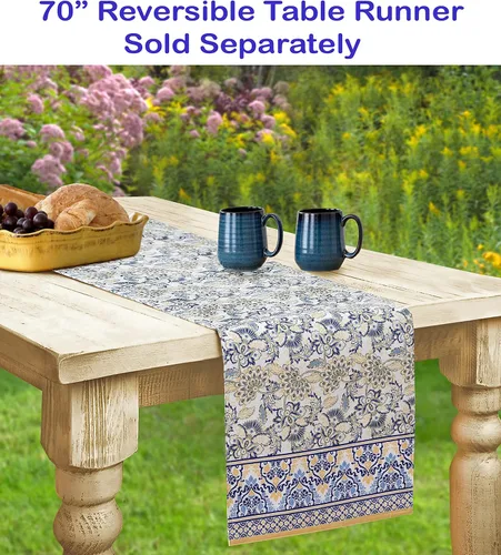 Miniatura 5 de Home Bargains Plus Mantel rectangular de tela, 60 x 102 pulgadas, estampado floral amarillo y azul, para interiores y exteriores, resistente a