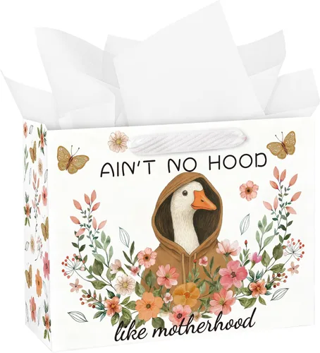 Miniatura 9 de WRAPAHOLIC Bolsa de regalo grande para el día de la madre de 13 pulgadas con papel de seda, color rosa intenso con texto en inglés "You're Exactly