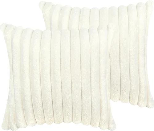 Miniatura 9 de Juego de 2 fundas de almohada de 18 x 18 pulgadas, fundas decorativas de piel sintética para cama, funda de almohada suave y esponjosa con respaldo