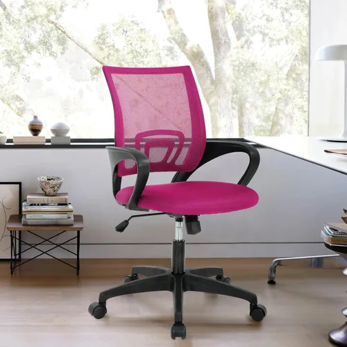 Miniatura 11 de Silla de oficina de malla, silla de escritorio con respaldo medio, silla de oficina ergonómica con ruedas y soporte lumbar, sillas de oficina Negro