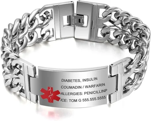Miniatura 6 de Lam Hub Fong Brazalete de alerta médica de emergencia personalizado - Grabado gratuito, se envía al día siguiente, acero de titanio que no se