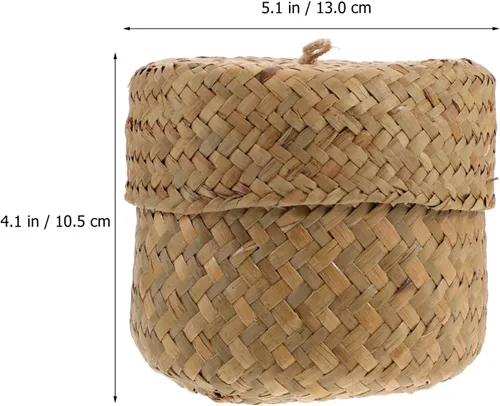 Miniatura 6 de Zerodeko Cesta de pastos marinos con tapa, cesta de flores tejida a mano con tapa, estante de mimbre, caja de almacenamiento pequeña, caja de regalo
