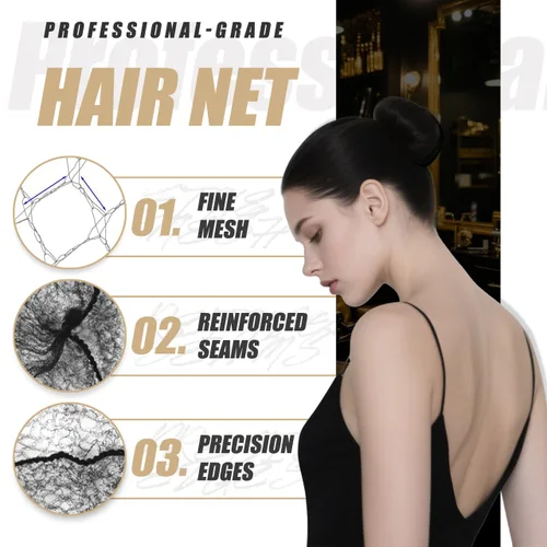 Miniatura 3 de Smilco Red para el cabello, 100 unidades, redes para el cabello de 22 pulgadas, malla elástica invisible para servicio de alimentos, moño de ballet