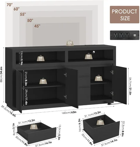 Miniatura 9 de FACBOTALL Soporte de TV moderno de 63 pulgadas, gran centro de entretenimiento con armarios y cajones de almacenamiento, gabinete de consola
