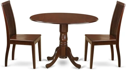 Miniatura 19 de East West Furniture DLIP3-BMK-W Juego de mesa y sillas de cocina de 3 piezas contiene una mesa de comedor redonda con gotas y 2 sillas de comedor