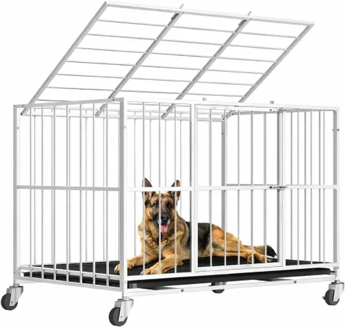 Miniatura 9 de Jaula de acero resistente de 38 pulgadas para perros, a prueba de escape, para interiores, doble puerta, alta ansiedad, bandeja extraíble, jaula
