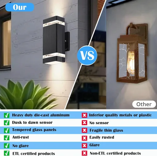 Miniatura 5 de iYogaled Lámpara exterior del amanecer al anochecer, bombillas de porche delantero incluidas, aplique de pared exterior, luces de arriba y abajo al