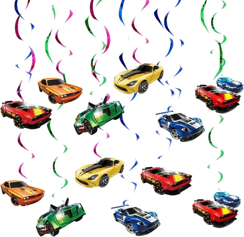 24 piezas de decoración de fiesta de remolinos colgantes de carreras, suministros de fiesta de autos calientes, adecuados para suministros de