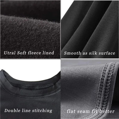 Miniatura 4 de Conjunto de ropa interior térmica para mujer con forro polar ligero ultra suave, juego largo de John que absorbe la humedad, Negro