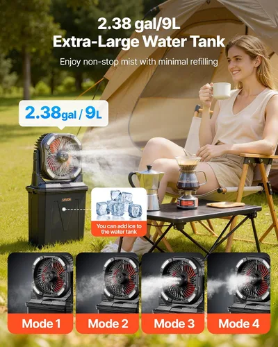 Miniatura 2 de VEVOR Ventilador de nebulización, ventilador de motor Mister de más de 2700 RPM, ventiladores de refrigeración Mister con tanque de agua de 2.38