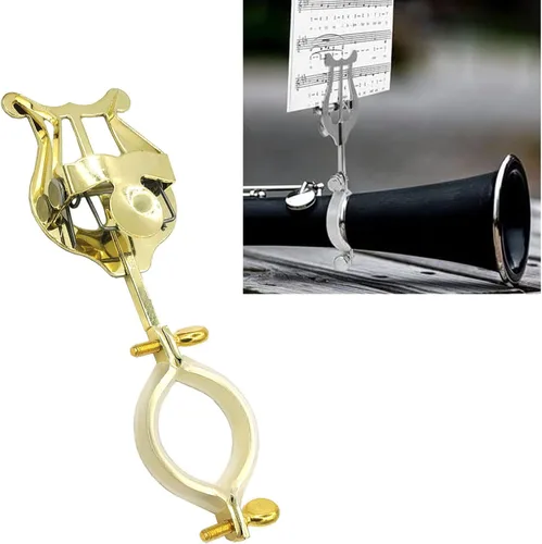 Miniatura 5 de Lira para Clarinete - Soporte Abrazadera Chapado en Metal para Partituras para Banda de Marcha - Dorado, 5.98 x 2.06 pulgadas