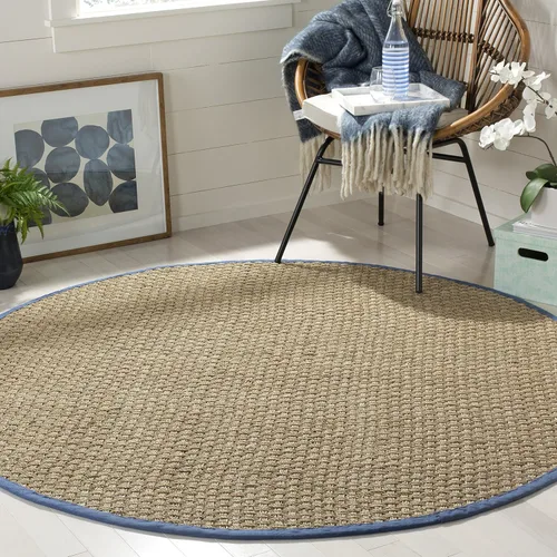 Miniatura 141 de Safavieh Natural Fiber NF114P - Alfombra redonda de hierba marina, tejido de canasta, con borde, de 244 cm, color gris Natural/ gris