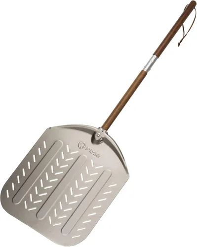 Pala redonda de aluminio perforado de 12 x 14 pulgadas para pizza, dorado, aluminio, antiadherente, fácil de limpiar, adecuada para todas las