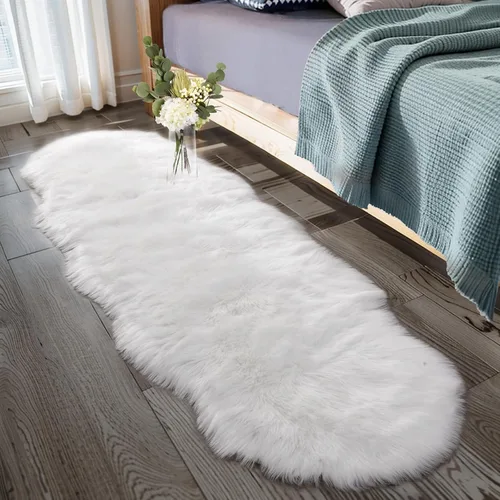 Miniatura 45 de Ciicool Alfombras de Piel de Oveja Sintética Suaves Alfombra de Piel Sintética Suave Beige Alfombra Esponjosa Funda para Silla y Sofá Alfombra