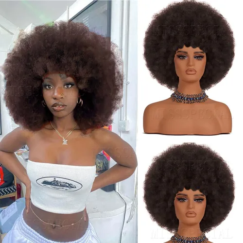 Miniatura 6 de Peluca afro rizada de los años 70 para mujeres negras, sin pegamento, pelucas afro grandes, con volumen y suaves de aspecto natural, peluca grande