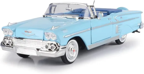 Miniatura 2 de Chevrolet Impala Convertible 1958, azul - Motormax Premium American 73267 - Modelo de automóvil fundido a presión a escala 1/24, unisex, para niños
