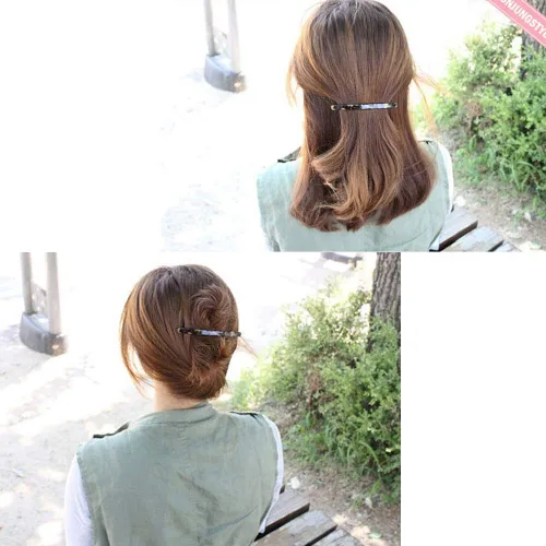 Miniatura 7 de Luckycivia - Paquete de 2 pasadores para el cabello, pinzas de pelo largas y finas hechas a mano con celuloide ónix, elegante pinza automática