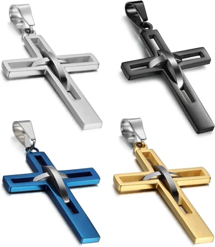 Miniatura 22 de OIDEA Cross Pendant Necklace for Men Women: High Polish Hollow Openwork Stainless Steel Cross Chain Mens Jewelry Gifts