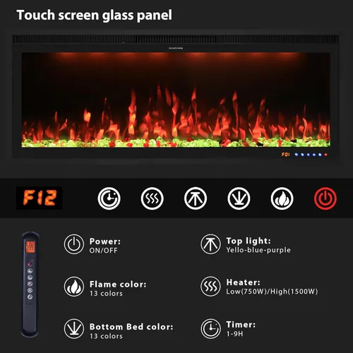 Miniatura 7 de Valuxhome Inserto de chimenea eléctrica empotrada de 40 pulgadas y montado en la pared con aplicación, toque de pantalla y control remoto, 13