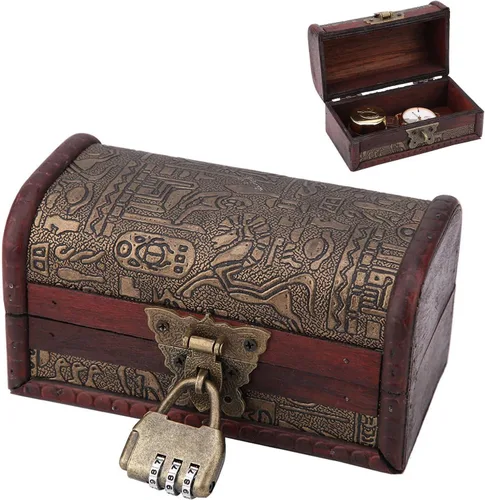 Cofre del tesoro de madera vintage, Caja de almacenamiento de joyas antiguas, Cofre del tesoro de almacenamiento de niños, Caja decorativa de