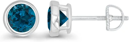 Miniatura 2 de Juego de aretes de tuerca de plata de ley 925 chapada en oro de 14 quilates, hipoalergénicos, de 0.197in, con bisel redondo de 0.197in, Circonia