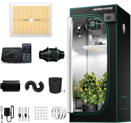 MARS HYDRO - Kit de tienda de cultivo de 3 x 3 con controlador integrado WiFi, 43,150 W TS1000 LED programable y regulable, 32 x 32 x 63 pulgadas,