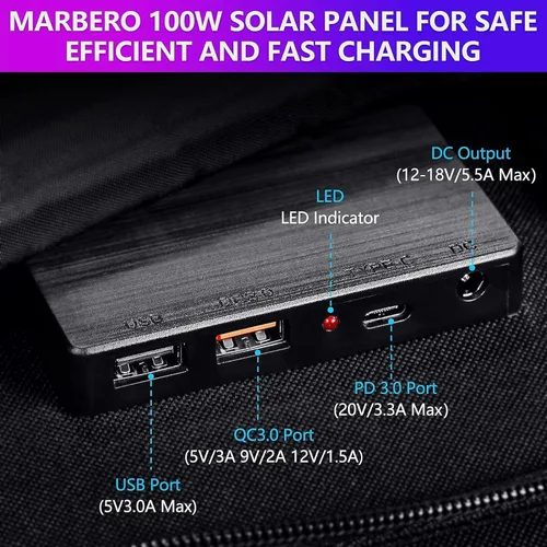 Miniatura 2 de MARBERO Panel Solar Portátil de 100W 100 Vatios Panel Solar Plegable para Estación de Energía con USB y Salida DC de 18V (10 Conectores) 23%