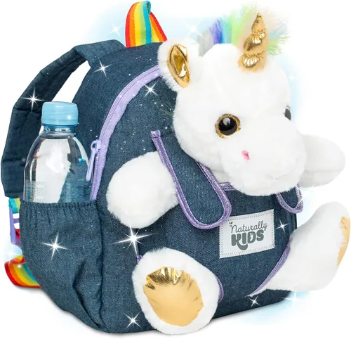 Naturally KIDS Mochilas - Mochila para niños y niñas con animales de peluche - Regalos para niños y niñas de 3, 4, 5 años, 03 Unicornio Blanco,