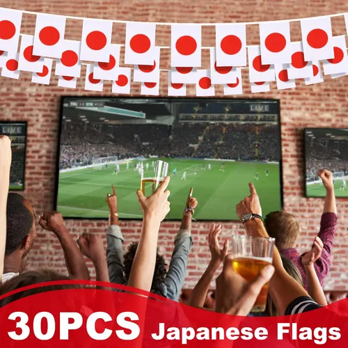 Miniatura 5 de Banderín de bandera de Japón, mini banderas japonesas pequeñas, decoración nacional de país para escuela, fiesta, eventos deportivos, 33 pies 30