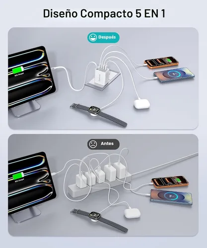 Miniatura 5 de Cargador retráctil de 40 W actualizado 2026, multipuerto esencial de viaje de 4 puertos, enchufe de bloque de cargador de pared PD 5 en 1+cables