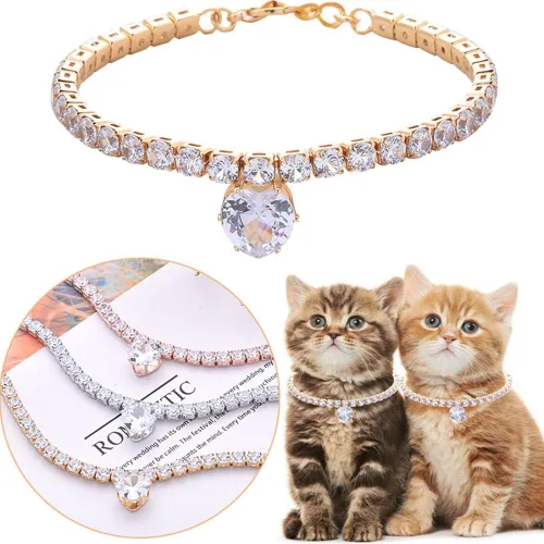 Miniatura 2 de Collar con Diamantes de Imitación Brillantes en Forma de Corazón para Gatos y Perros Collar de Gemas para Mascotas Collar con Diamantes de Imitación