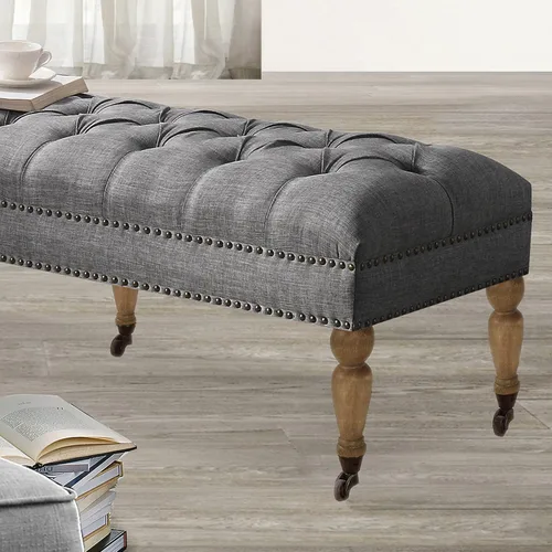 Miniatura 6 de Rosevera Berta - Tapa tapizada de poliéster con cabeza de clavo rectangular para sala de estar, reposapiés, dormitorio, entrada, banco de tamaño Gris