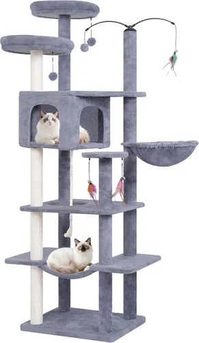 AIWIKIDE Árbol grande para gatos, torre para gatos con condominio de varios niveles, hamacas, juguete giratorio (gris, 63.4 pulgadas)