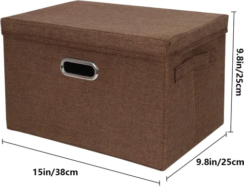 Miniatura 5 de DAYARD Cajas de almacenamiento plegables con tapas, de tela de lino, apilables, contenedores organizadores, cestas con cubierta para armario, Café
