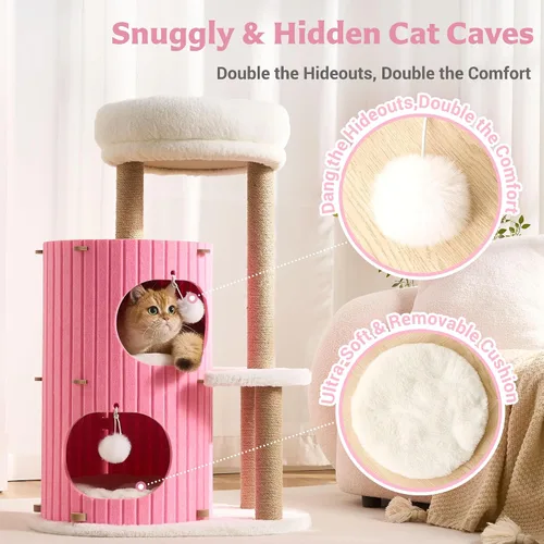 Miniatura 4 de Árbol moderno para gatos de interior para adultos, torre grande de árbol para gatos de 36 pulgadas de alto con postes rascadores, acogedora cueva