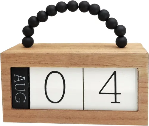 Calendario perpetuo de madera para escritorio, exhibición de fecha y mes de madera y metal para maestros, estudiantes, aula, decoración rústica de
