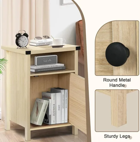 Miniatura 6 de Mesa Auxiliar de Granja, Mesa Lateral, Mesita de Noche, Mesa Auxiliar con Puerta de Granero y Estante, Mesita de Noche Moderna y Rústica para Natural