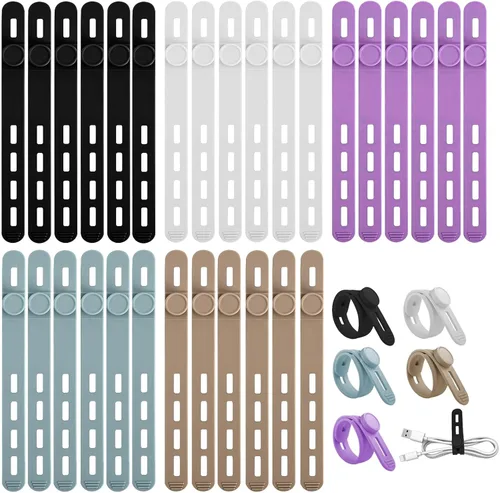 30 piezas de bridas de cable de silicona reutilizables, bridas de cable de silicona, envolturas flexibles para la organización de cables de carga,