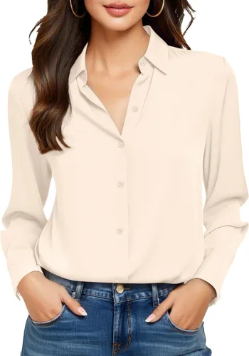 Miniatura 23 de Camisas sin planchado y sin arrugas para mujer, con botones, de manga larga, de seda de morera, blusas casuales para el trabajo